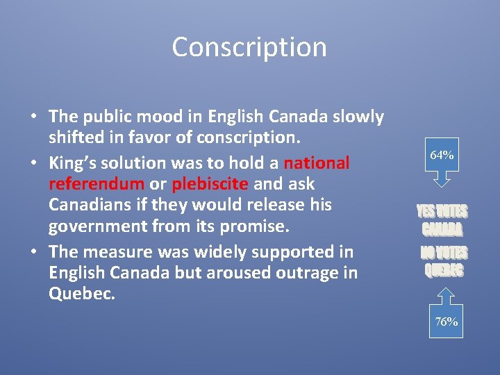 Conscription • The public mood in English Canada slowly shifted in favor of conscription.
