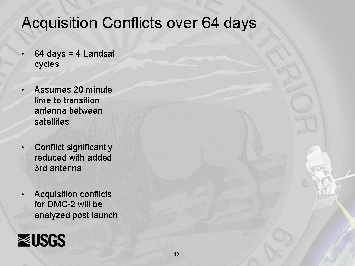 Acquisition Conflicts over 64 days • 64 days = 4 Landsat cycles • Assumes