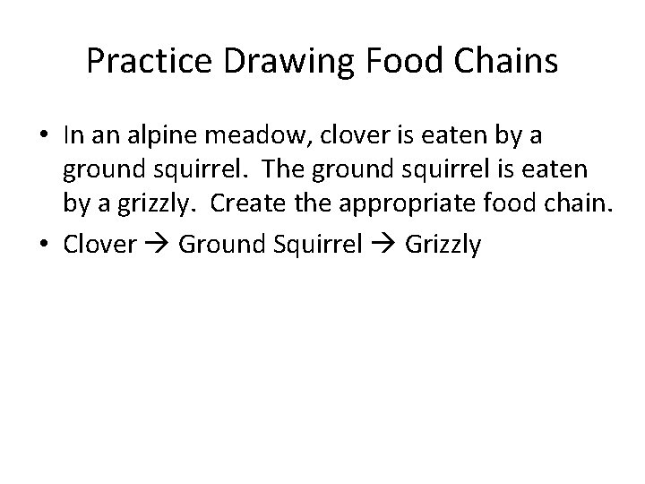 Practice Drawing Food Chains • In an alpine meadow, clover is eaten by a