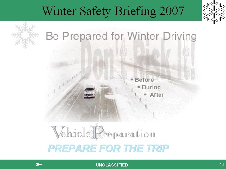 Winter Safety Briefing 2007 PREPARE FOR THE TRIP UNCLASSIFIED 10 