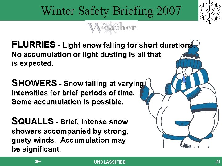 Winter Safety Briefing 2007 FLURRIES - Light snow falling for short durations. No accumulation