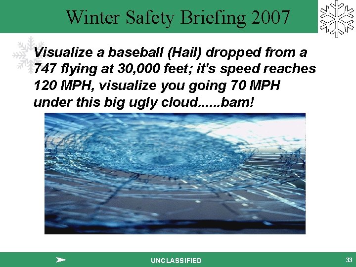 Winter Safety Briefing 2007 Visualize a baseball (Hail) dropped from a 747 flying at