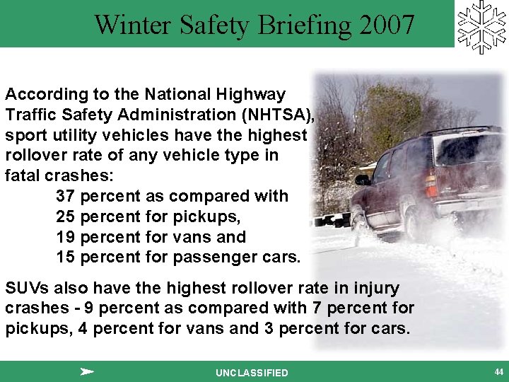 Winter Safety Briefing 2007 According to the National Highway Traffic Safety Administration (NHTSA), sport