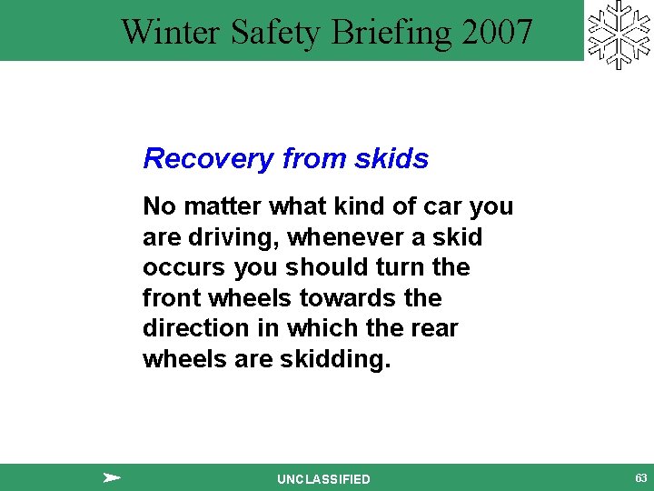 Winter Safety Briefing 2007 Recovery from skids No matter what kind of car you