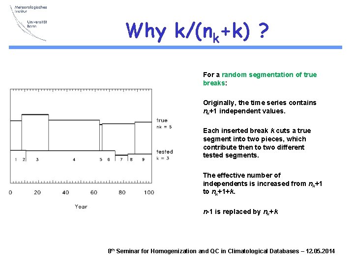 Why k/(nk+k) ? For a random segmentation of true breaks: Originally, the time series