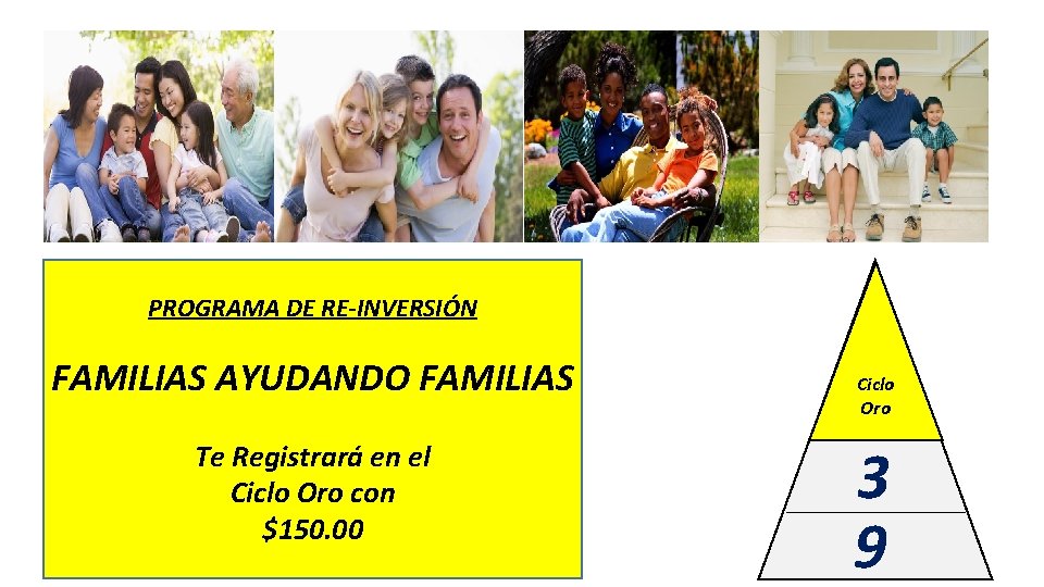 PROGRAMA DE RE-INVERSIÓN FAMILIAS AYUDANDO FAMILIAS Te Registrará en el Ciclo Oro con $150.