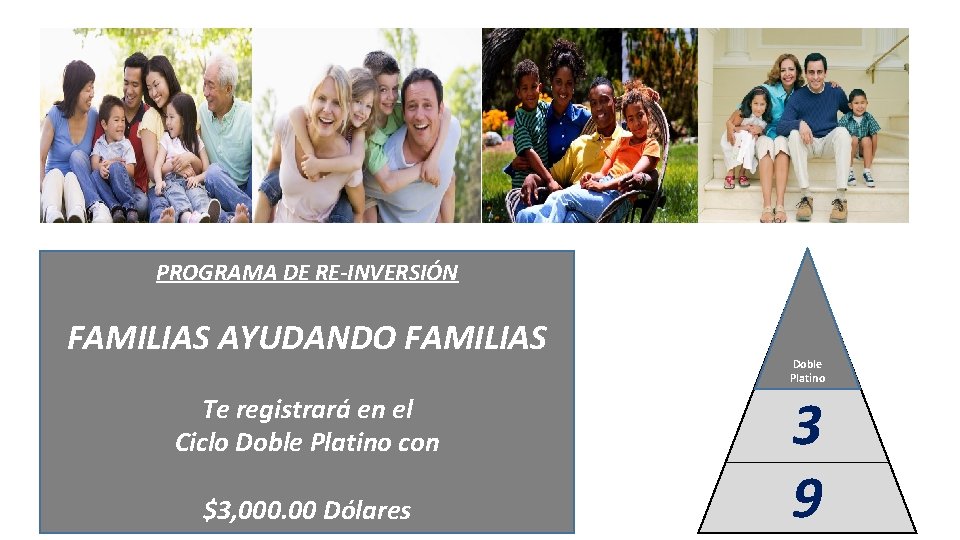 PROGRAMA DE RE-INVERSIÓN FAMILIAS AYUDANDO FAMILIAS Te registrará en el Ciclo Doble Platino con
