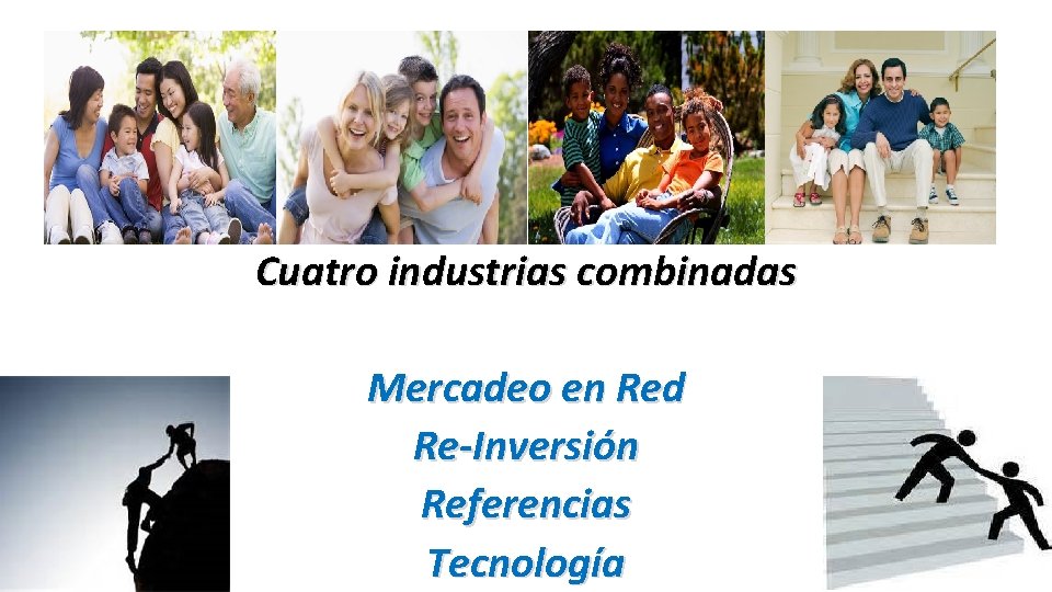 Cuatro industrias combinadas Mercadeo en Red Re-Inversión Referencias Tecnología 