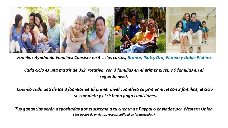 Familias Ayudando Familias: Consiste en 5 ciclos cortos, Bronce, Plata, Oro, Platino y Doble
