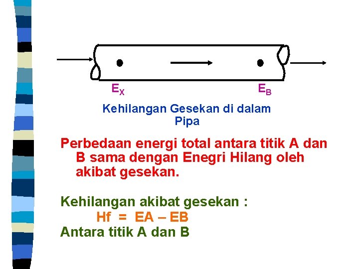 EX EB Kehilangan Gesekan di dalam Pipa Perbedaan energi total antara titik A dan