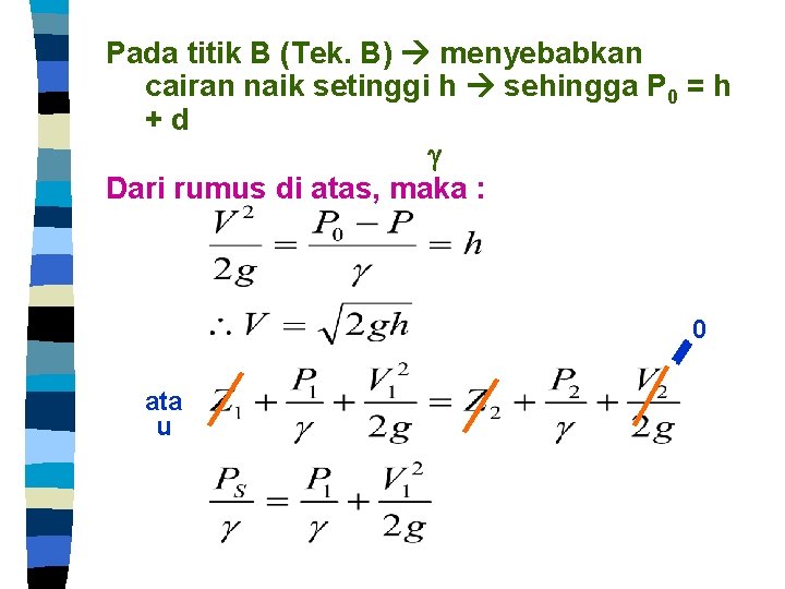 Pada titik B (Tek. B) menyebabkan cairan naik setinggi h sehingga P 0 =