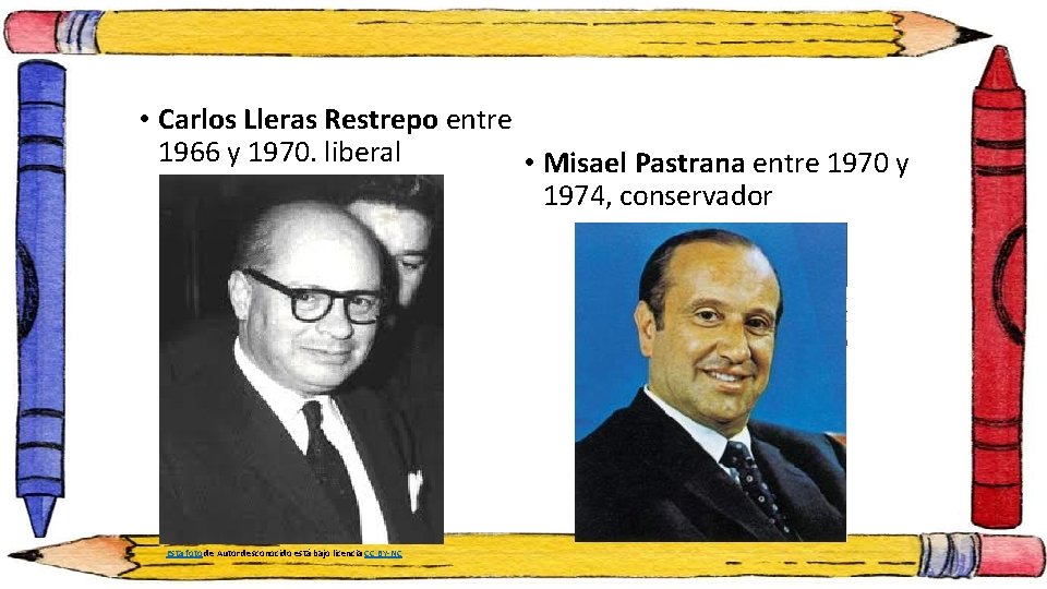 • Carlos Lleras Restrepo entre 1966 y 1970. liberal • Misael Pastrana entre