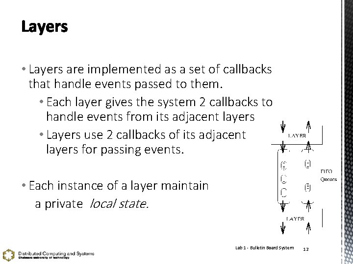  • Layers are implemented as a set of callbacks that handle events passed