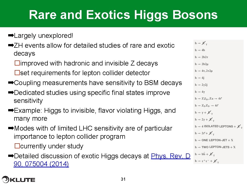 Rare and Exotics Higgs Bosons ➡Largely unexplored! ➡ZH events allow for detailed studies of