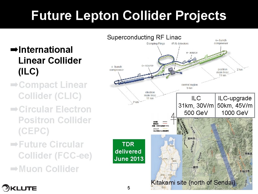 Future Lepton Collider Projects Superconducting RF Linac ➡International Linear Collider (ILC) ➡Compact Linear Collider