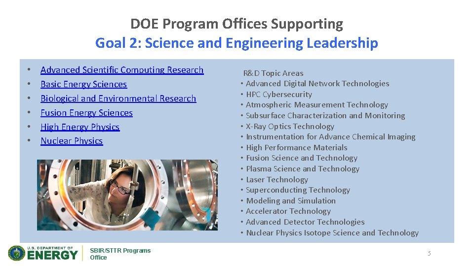 DOE Program Offices Supporting Goal 2: Science and Engineering Leadership • • • Advanced