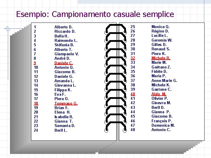 Esempio: Campionamento casuale semplice 1 2 3 4 5 6 7 8 9 10