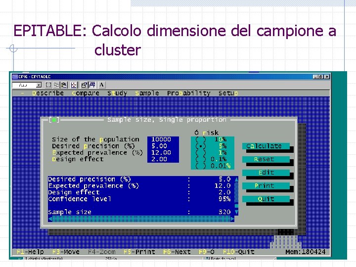 EPITABLE: Calcolo dimensione del campione a cluster 