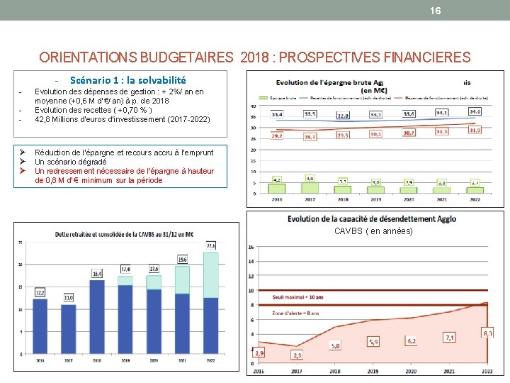 16 ORIENTATIONS BUDGETAIRES 2018 : PROSPECTIVES FINANCIERES - Ø Ø Ø Scénario 1 :