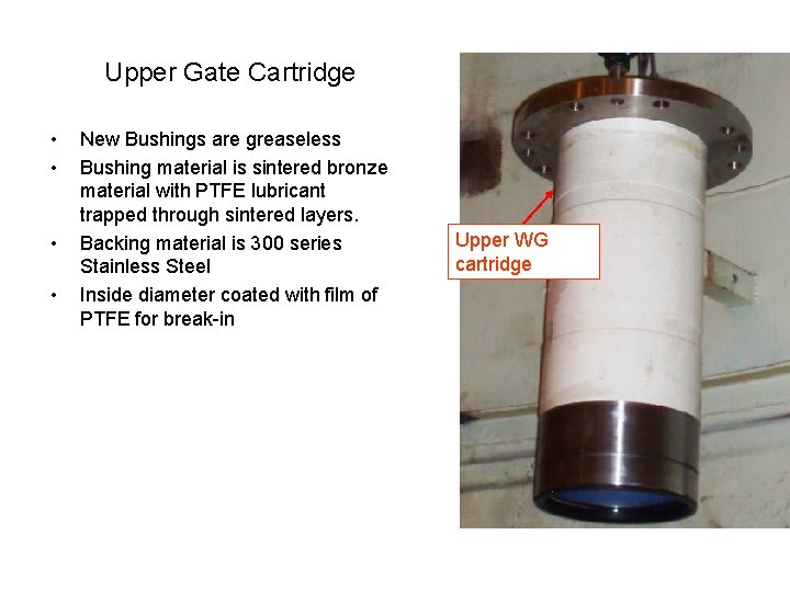 Upper Gate Cartridge • • New Bushings are greaseless Bushing material is sintered bronze