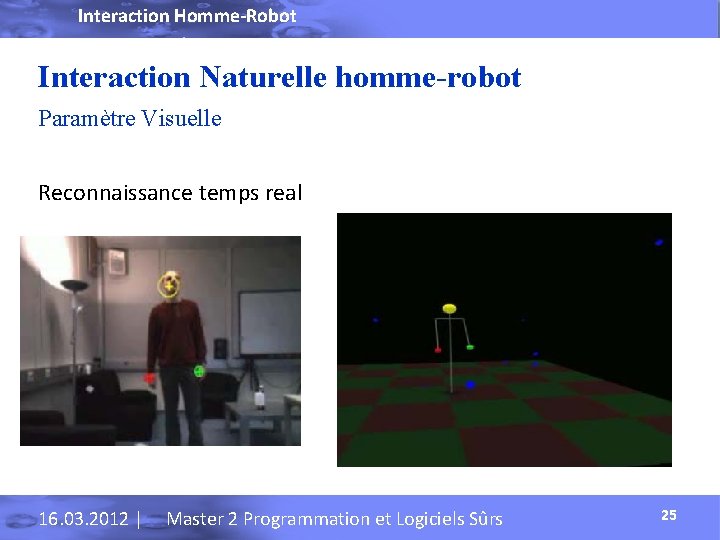 Interaction Homme-Robot Interaction Naturelle homme-robot Paramètre Visuelle Reconnaissance temps real 16. 03. 2012 |