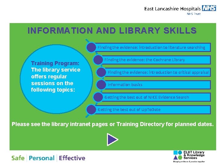 INFORMATION AND LIBRARY SKILLS Finding the evidence: introduction to literature searching Training Program: The