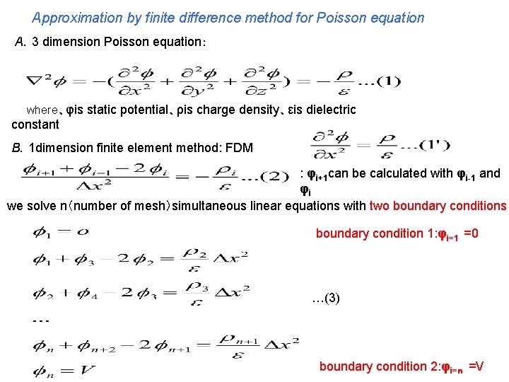 Approximation by finite difference method for Poisson equation A．3 dimension Poisson equation： where、φis static