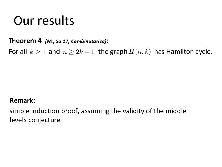 Our results Theorem 4 [M. , Su 17; Combinatorica]: For all and the graph