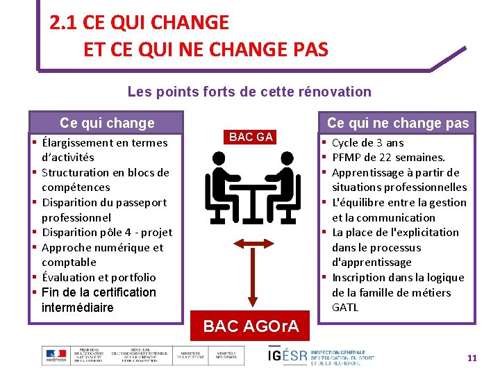 2. 1 CE QUI CHANGE ET CE QUI NE CHANGE PAS Les points forts