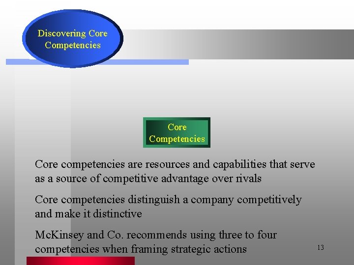 Discovering Core Competencies Core competencies are resources and capabilities that serve as a source
