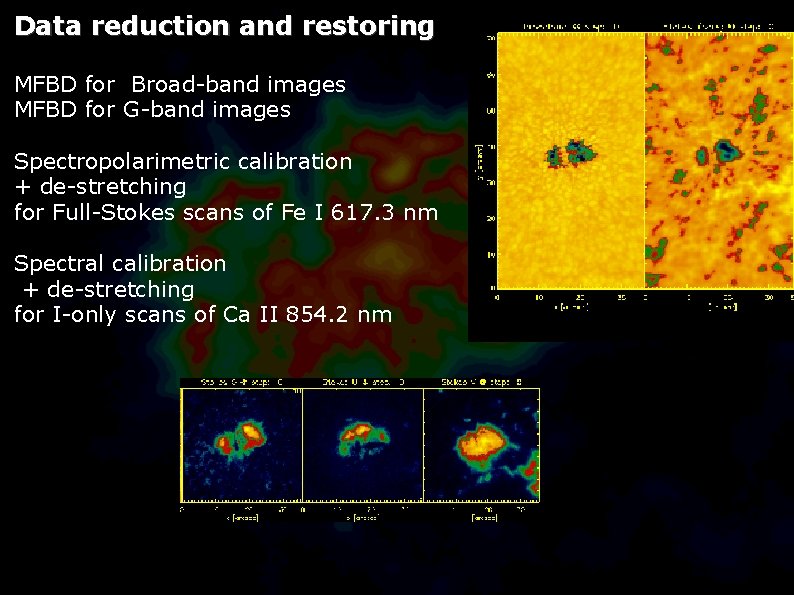Data reduction and restoring MFBD for Broad-band images MFBD for G-band images Spectropolarimetric calibration
