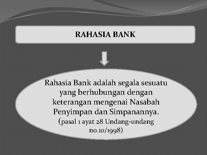 RAHASIA BANK Rahasia Bank adalah segala sesuatu yang berhubungan dengan keterangan mengenai Nasabah Penyimpan