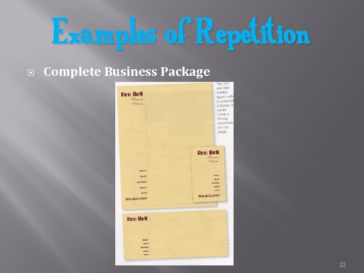 Examples of Repetition Complete Business Package 22 