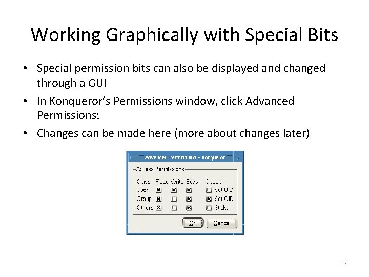 Working Graphically with Special Bits • Special permission bits can also be displayed and Working Graphically with Special Bits • Special permission bits can also be displayed and