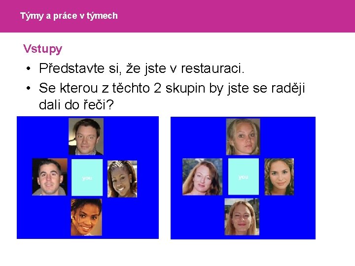 Týmy a práce v týmech Vstupy • Představte si, že jste v restauraci. •