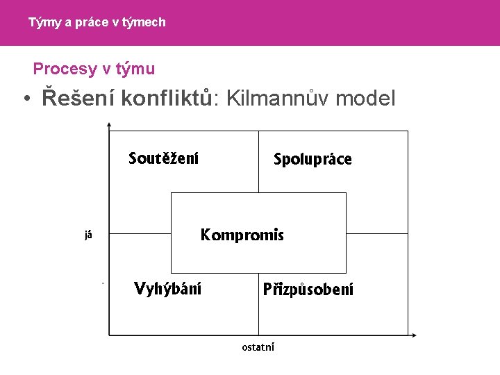 Týmy a práce v týmech Procesy v týmu • Řešení konfliktů: Kilmannův model 