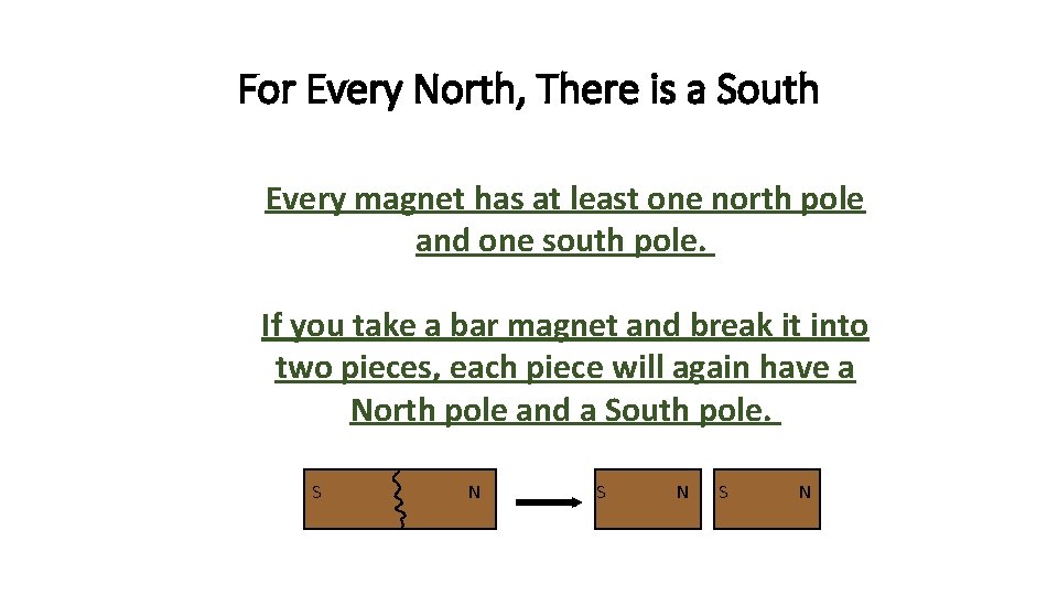 For Every North, There is a South Every magnet has at least one north
