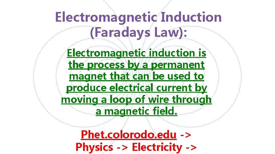 Electromagnetic Induction (Faradays Law): Electromagnetic induction is the process by a permanent magnet that