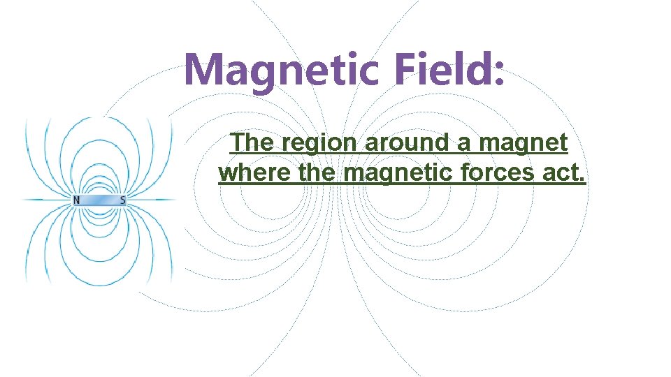 Magnetic Field: The region around a magnet where the magnetic forces act. 