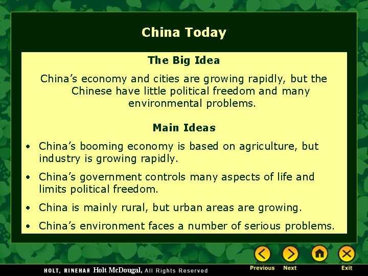China Today The Big Idea China’s economy and cities are growing rapidly, but the