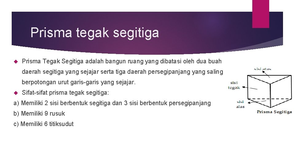 Prisma tegak segitiga Prisma Tegak Segitiga adalah bangun ruang yang dibatasi oleh dua buah Prisma tegak segitiga Prisma Tegak Segitiga adalah bangun ruang yang dibatasi oleh dua buah