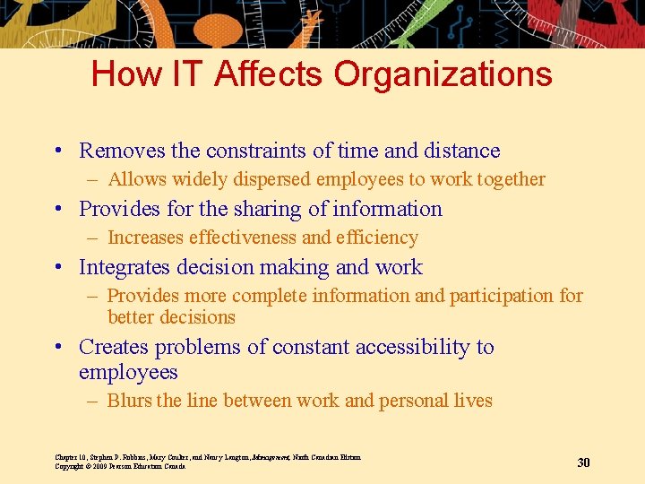 How IT Affects Organizations • Removes the constraints of time and distance – Allows