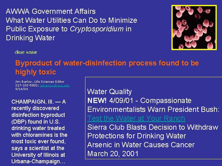 AWWA Government Affairs What Water Utilities Can Do to Minimize Public Exposure to Cryptosporidium