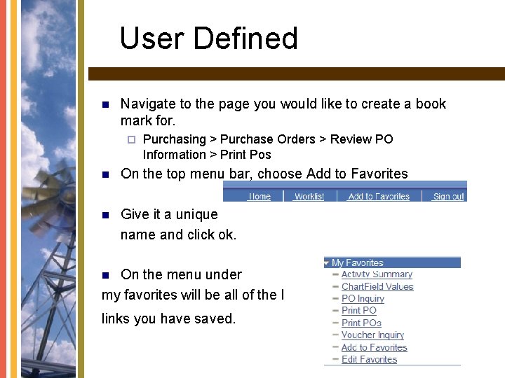 User Defined n Navigate to the page you would like to create a book