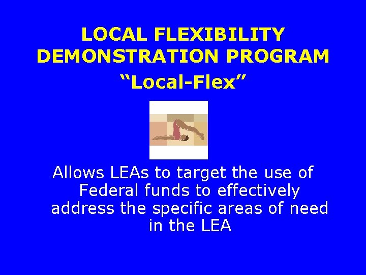 LOCAL FLEXIBILITY DEMONSTRATION PROGRAM “Local-Flex” Allows LEAs to target the use of Federal funds