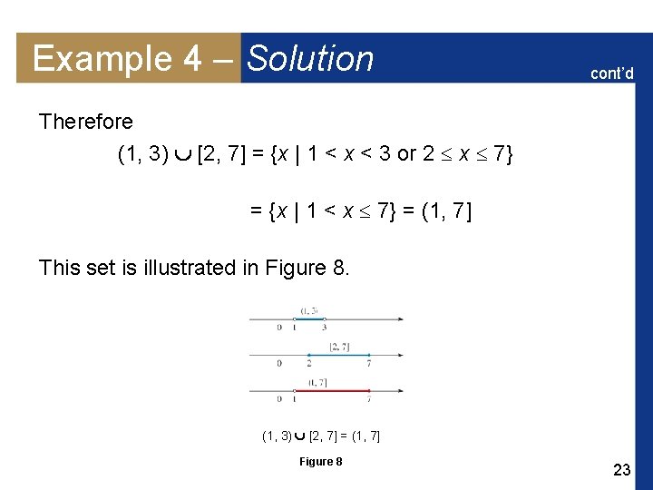 Example 4 – Solution cont’d Therefore (1, 3) [2, 7] = {x | 1