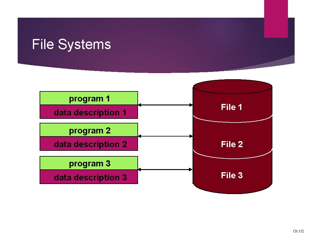 File Systems program 1 data description 1 File 1 program 2 data description 2