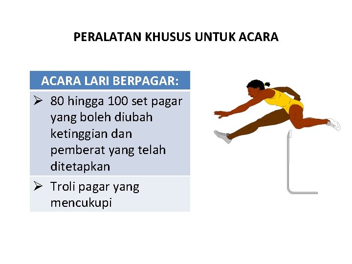 PERALATAN KHUSUS UNTUK ACARA LARI BERPAGAR: Ø 80 hingga 100 set pagar yang boleh