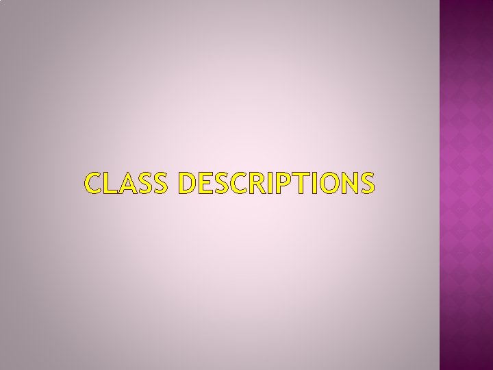 CLASS DESCRIPTIONS 