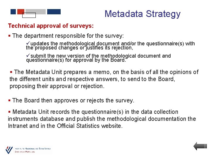 Metadata Strategy Technical approval of surveys: § The department responsible for the survey: üupdates